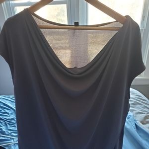 Blue gray cowl neck short sleeve shirt